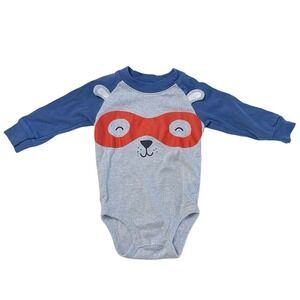 Carter’s Masked Hero Puppy Superhero Blue Long Sleeve Baseball Bodysuit Size 9 M